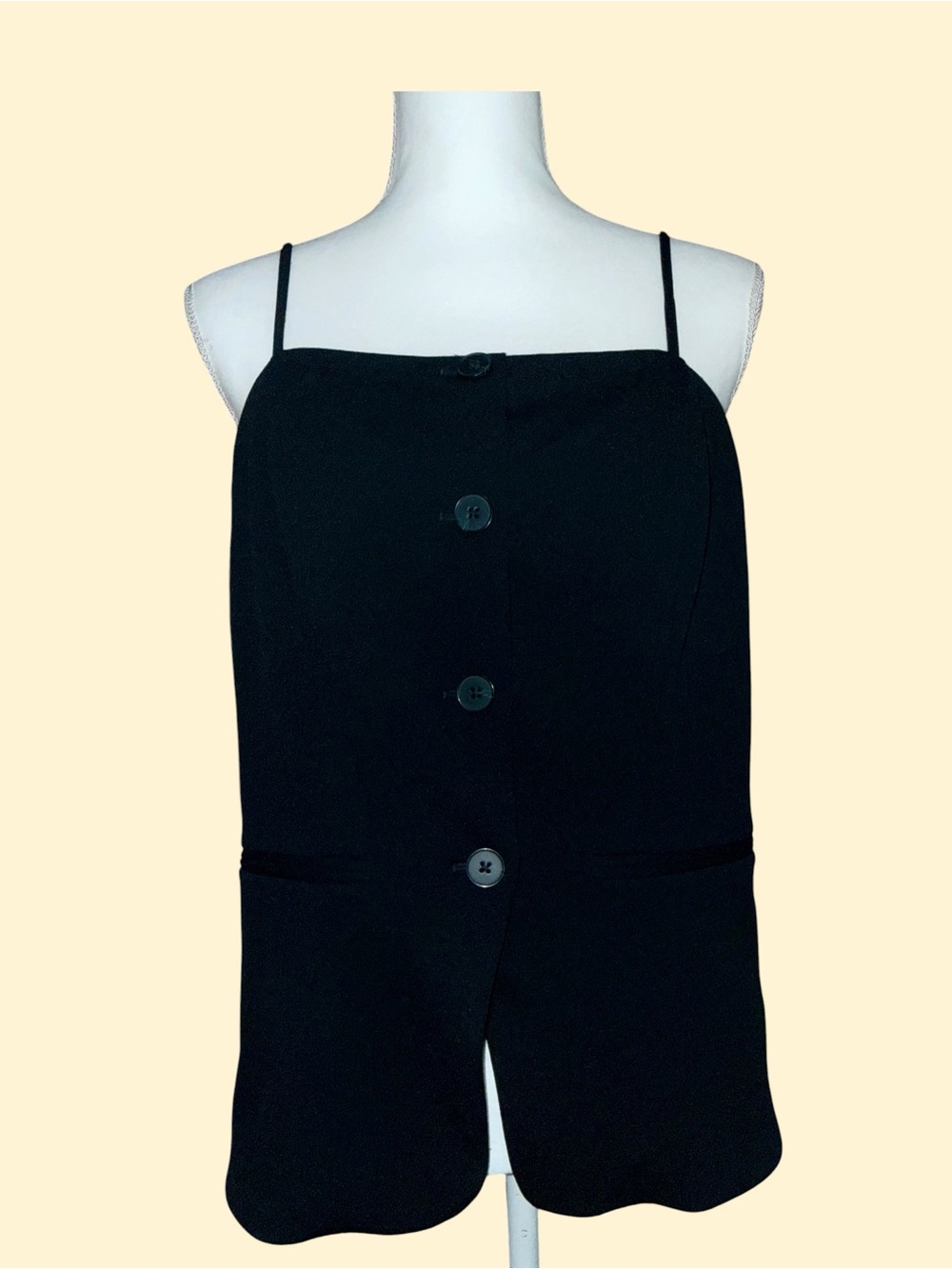 Express Women  Button Up Vest in Black With Spaghetti Straps and Tunic Fit
